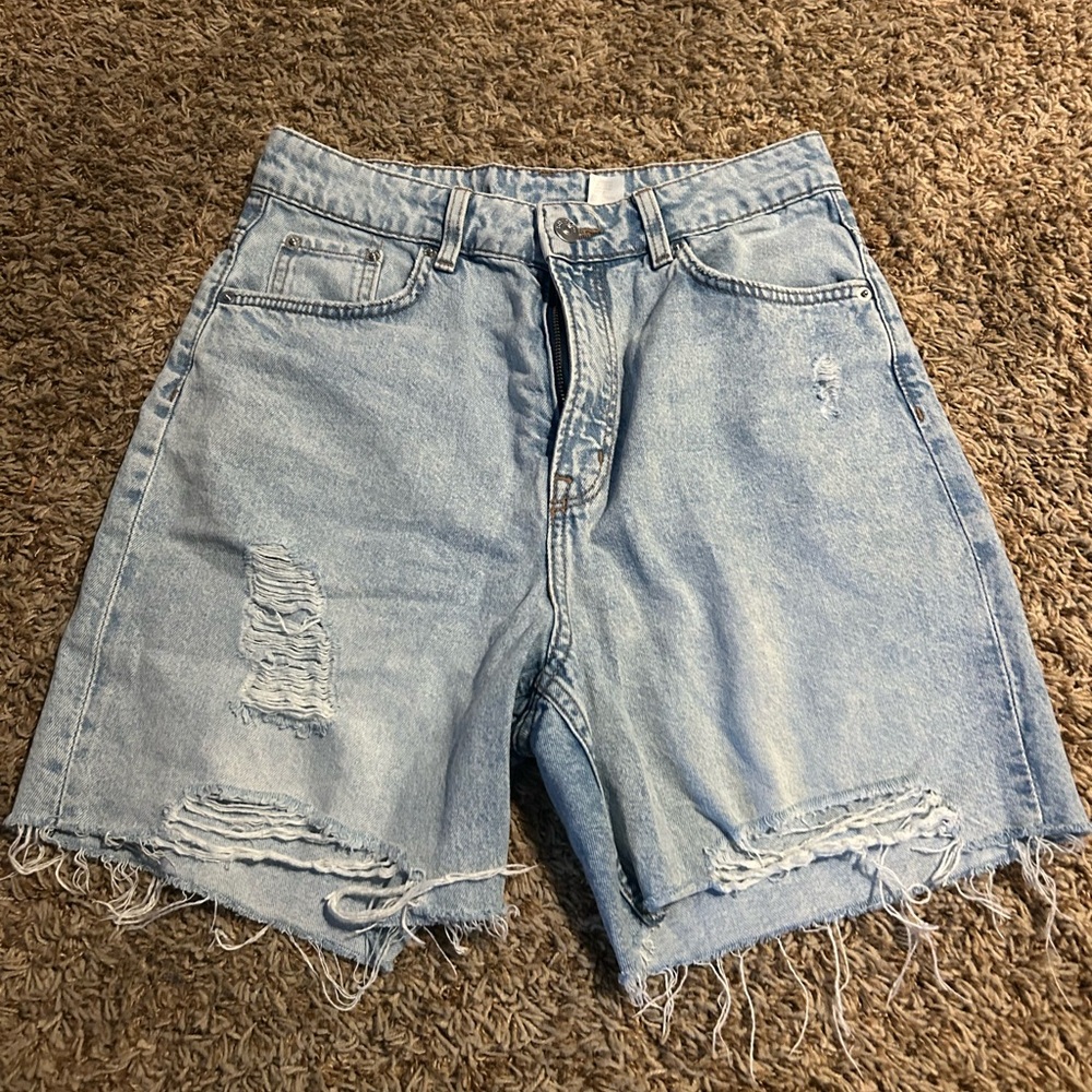 Distressed Light Blue Denim Women Shorts
